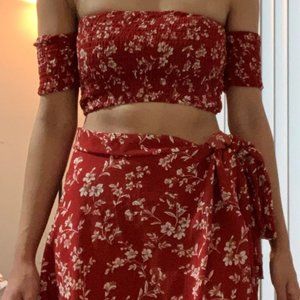Red Floral Two-Piece Cover Up